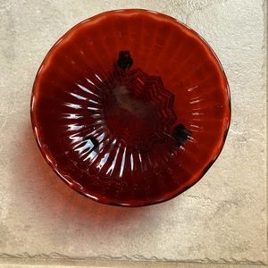 VIntage Anchor Hocking Ruby Red Footed CANDY / NUTS Bowl Dish Scallop Edge